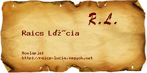 Raics Lúcia névjegykártya